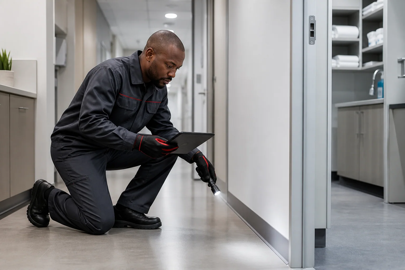 Professional pest-control inspection for healthcare premises