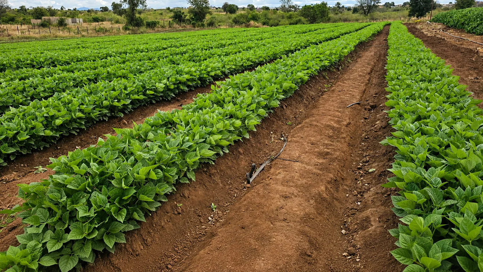 Healthy green crop rows at Lonezer Farm