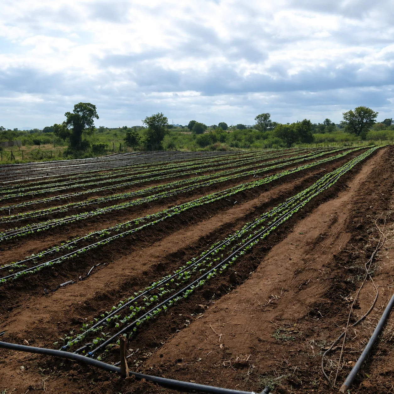 Irrigated crop rows at Lonezer Farm