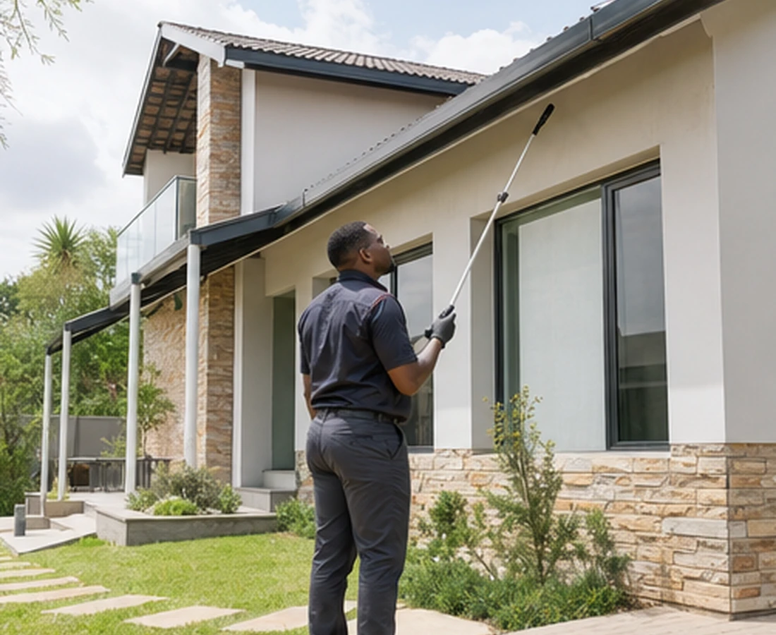 Technician carrying out a residential pest-control inspection